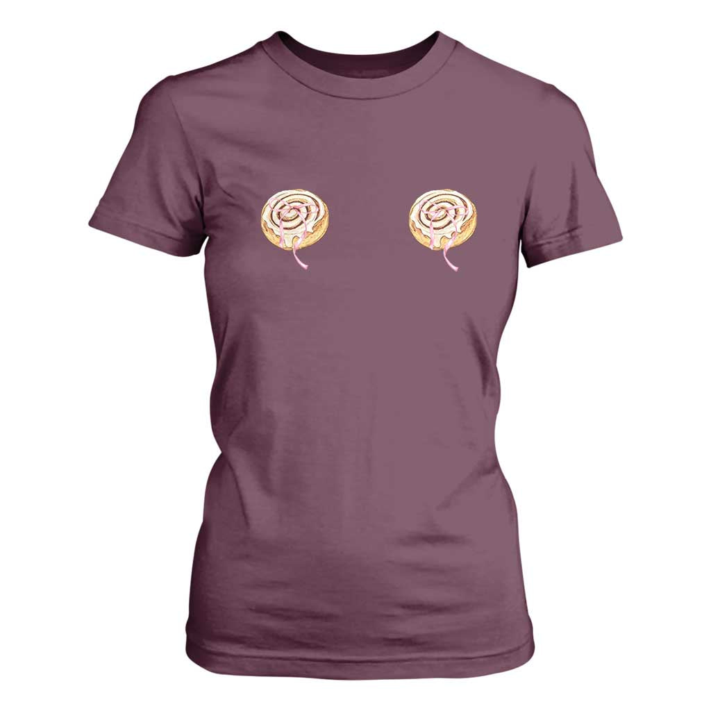 Funny Cinnamon Roll T Shirt For Women Double Bakery Meme TS14 Maroon Print Your Wear
