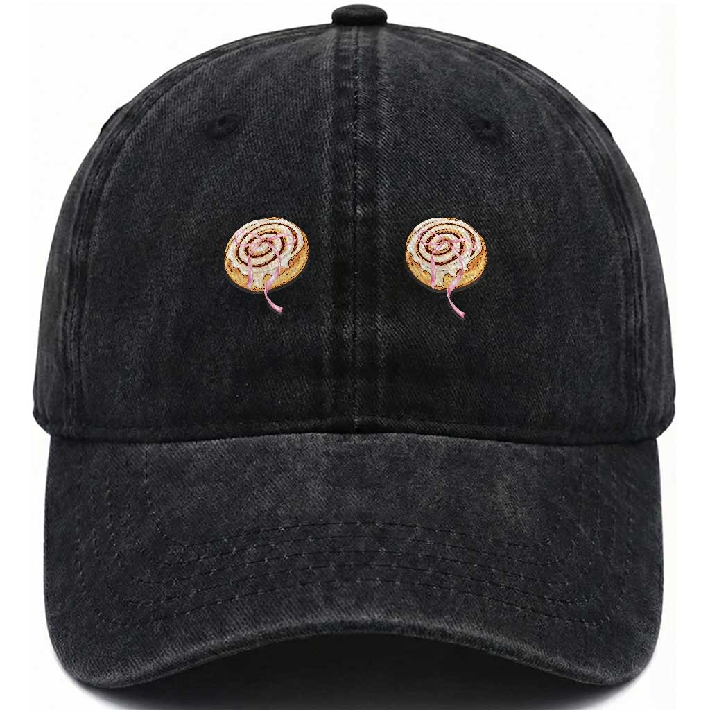Funny Cinnamon Roll Washed Cotton Baseball Cap Double Bakery Meme TS14 Print Your Wear