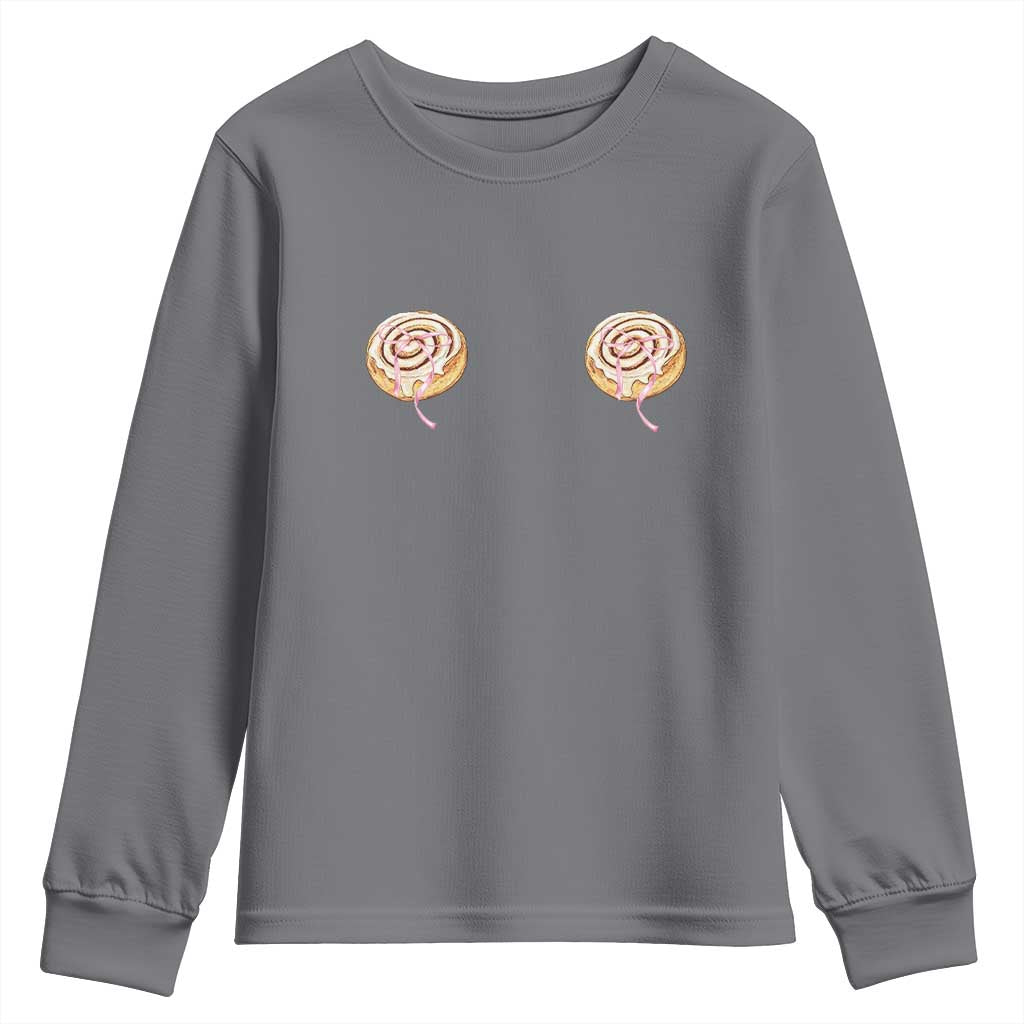 Funny Cinnamon Roll Youth Sweatshirt Double Bakery Meme TS14 Charcoal Print Your Wear