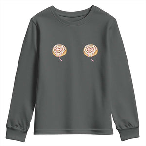 Funny Cinnamon Roll Youth Sweatshirt Double Bakery Meme TS14 Dark Heather Print Your Wear