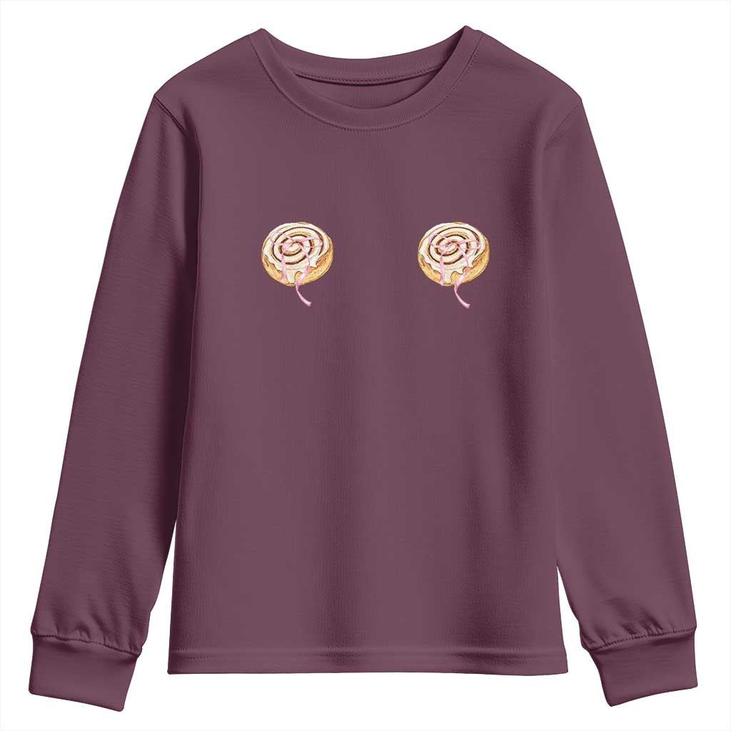 Funny Cinnamon Roll Youth Sweatshirt Double Bakery Meme TS14 Maroon Print Your Wear