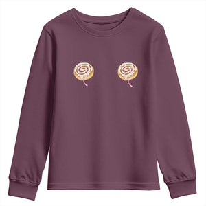 Funny Cinnamon Roll Youth Sweatshirt Double Bakery Meme TS14 Maroon Print Your Wear
