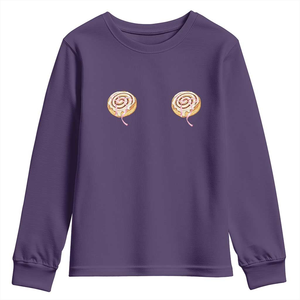 Funny Cinnamon Roll Youth Sweatshirt Double Bakery Meme TS14 Purple Print Your Wear