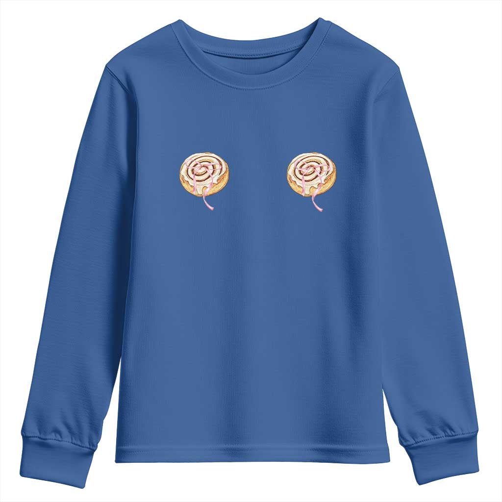 Funny Cinnamon Roll Youth Sweatshirt Double Bakery Meme TS14 Royal Blue Print Your Wear