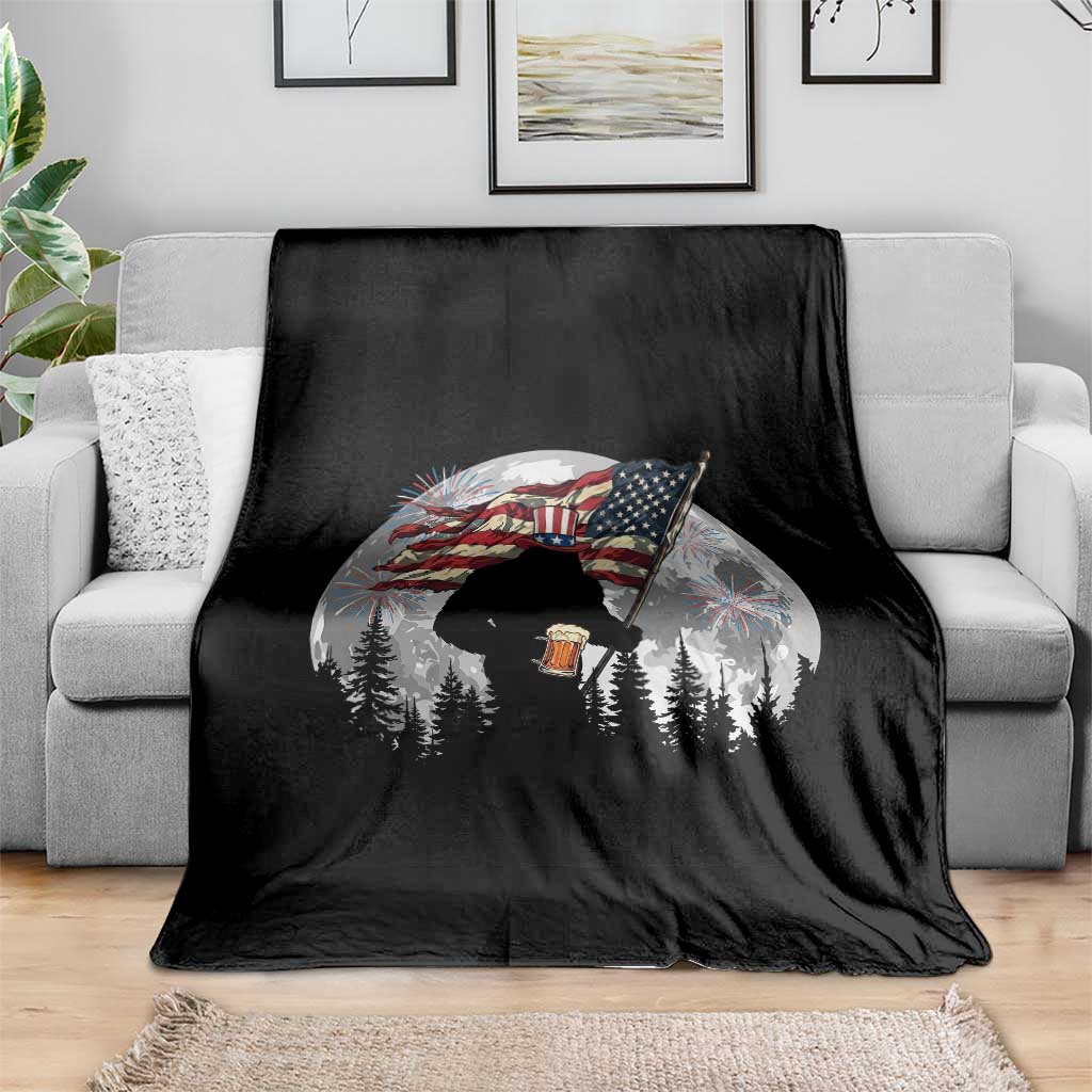 Bigfoot Drinking Beer 4th of July Throw Blanket Sasquatch Hiking Moon American Flag TS14 Print Your Wear