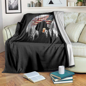 Bigfoot Drinking Beer 4th of July Throw Blanket Sasquatch Hiking Moon American Flag TS14 Print Your Wear