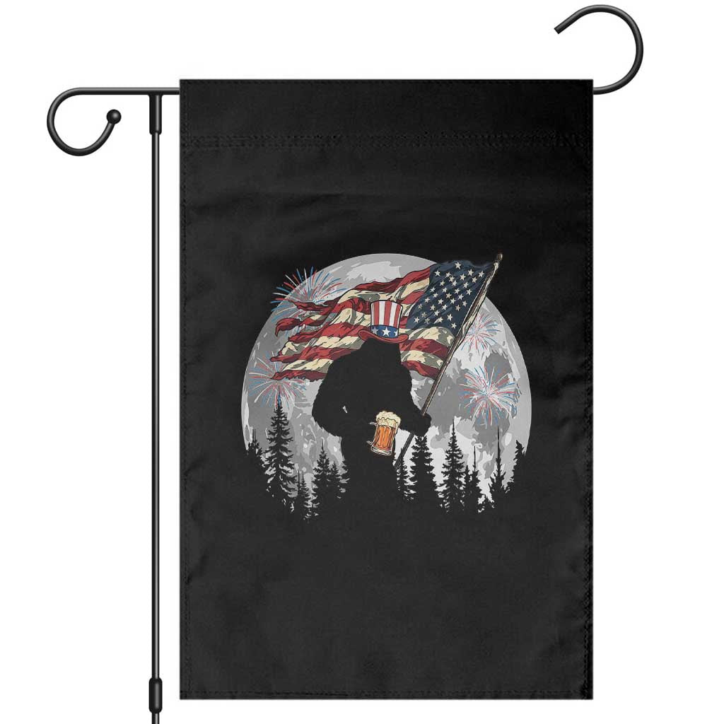 Bigfoot Drinking Beer 4th of July Garden Flag Sasquatch Hiking Moon American Flag TS14 Black Print Your Wear