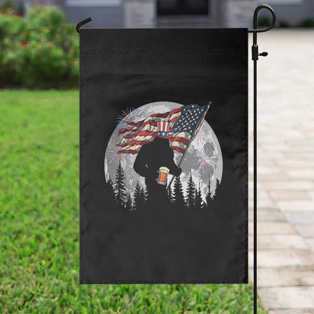 Bigfoot Drinking Beer 4th of July Garden Flag Sasquatch Hiking Moon American Flag TS14 Print Your Wear