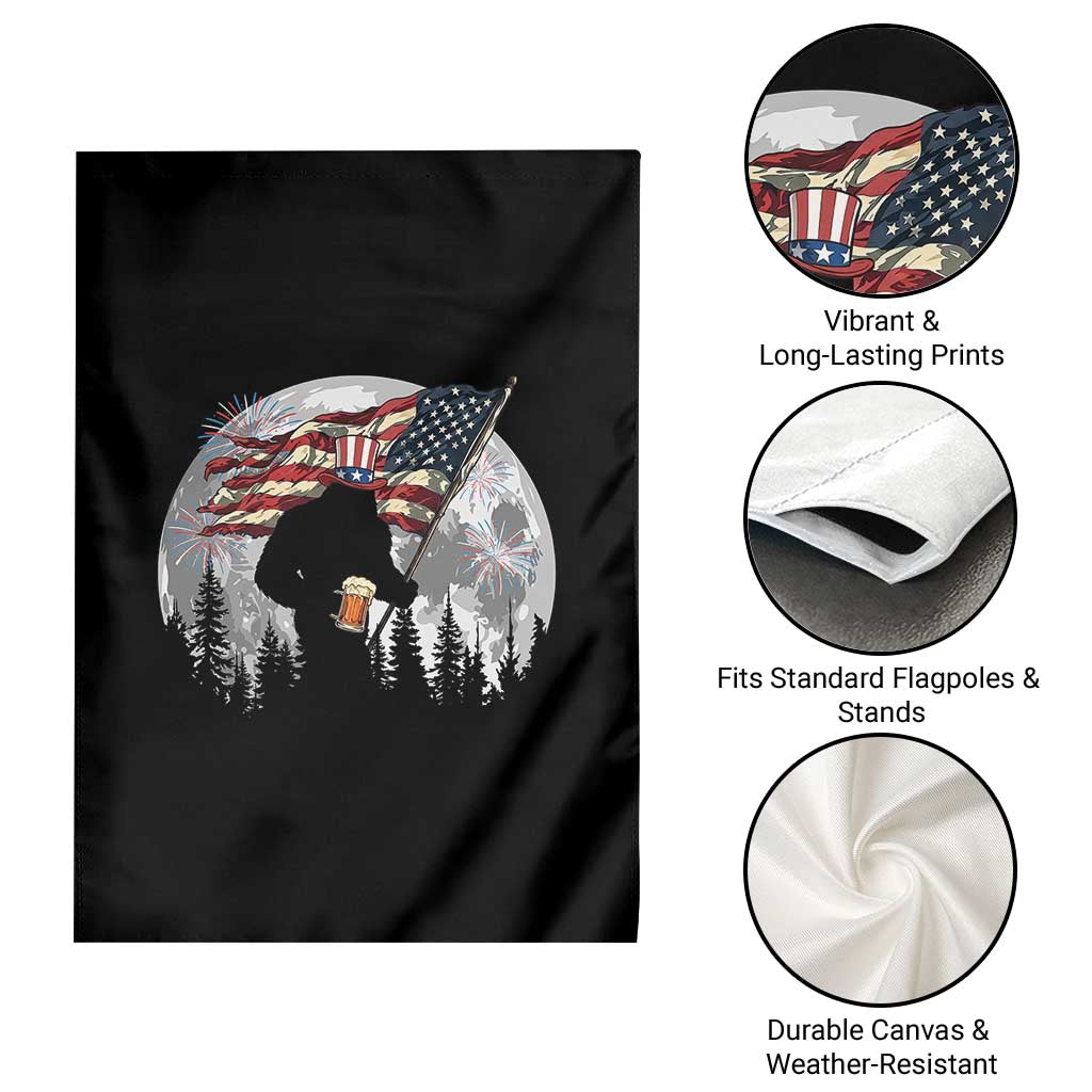 Bigfoot Drinking Beer 4th of July Garden Flag Sasquatch Hiking Moon American Flag TS14 Print Your Wear