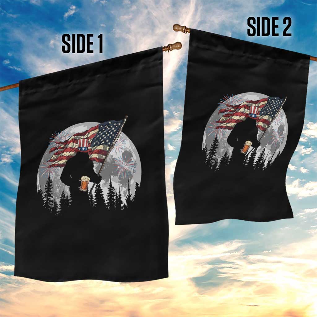Bigfoot Drinking Beer 4th of July Garden Flag Sasquatch Hiking Moon American Flag TS14 Print Your Wear