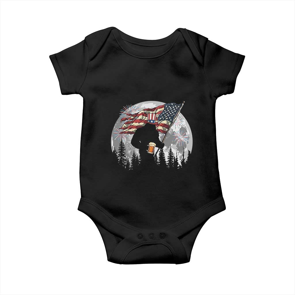Bigfoot Drinking Beer 4th of July Baby Onesie Sasquatch Hiking Moon American Flag TS14 Black Print Your Wear