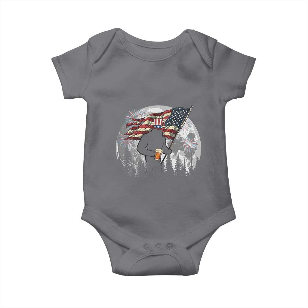 Bigfoot Drinking Beer 4th of July Baby Onesie Sasquatch Hiking Moon American Flag TS14 Charcoal Print Your Wear