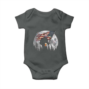 Bigfoot Drinking Beer 4th of July Baby Onesie Sasquatch Hiking Moon American Flag TS14 Dark Heather Print Your Wear