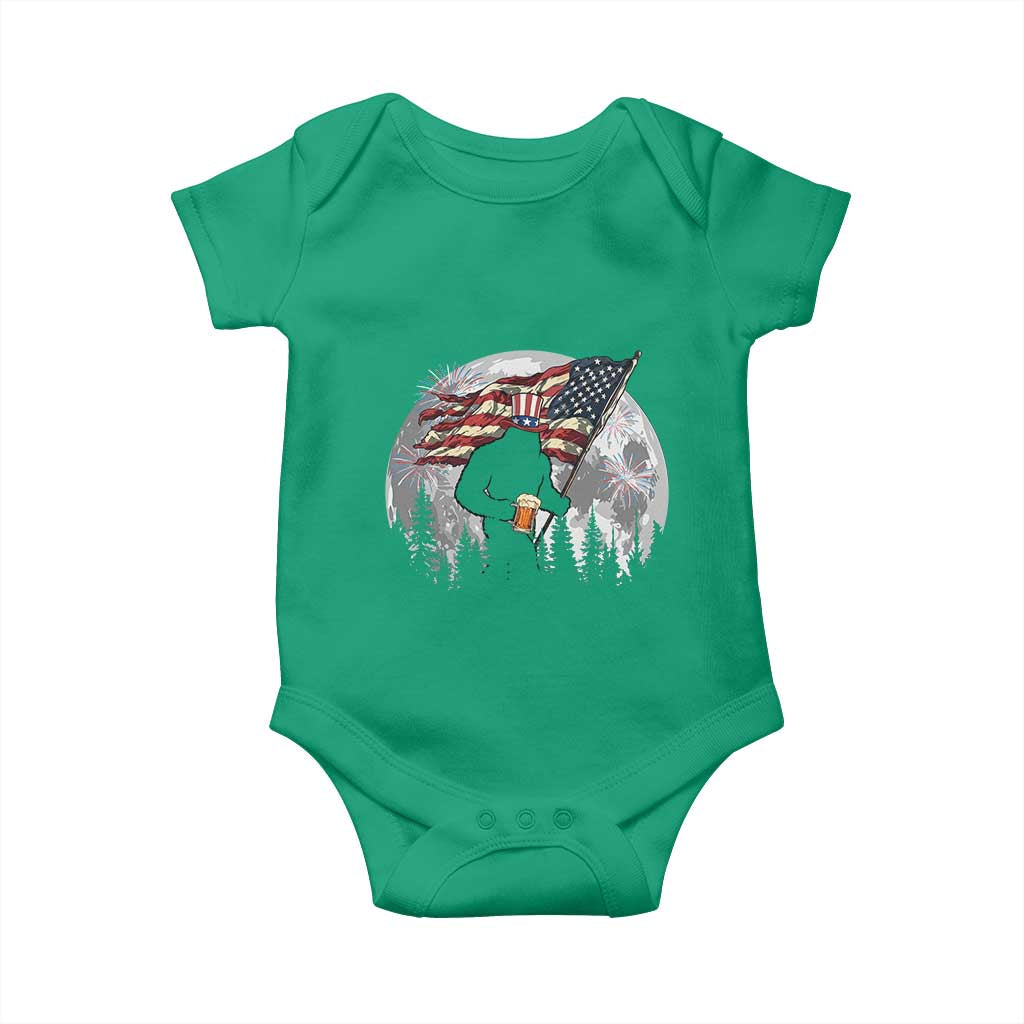 Bigfoot Drinking Beer 4th of July Baby Onesie Sasquatch Hiking Moon American Flag TS14 Irish Green Print Your Wear