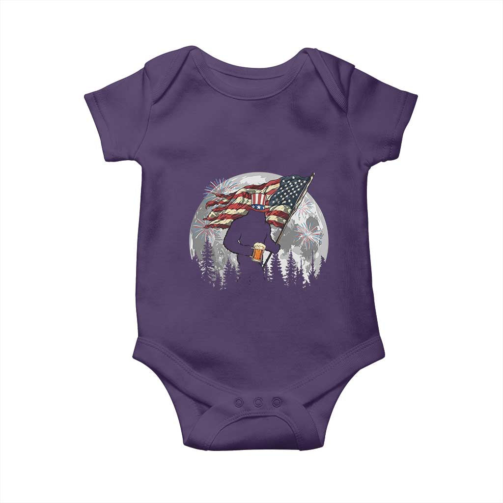 Bigfoot Drinking Beer 4th of July Baby Onesie Sasquatch Hiking Moon American Flag TS14 Purple Print Your Wear