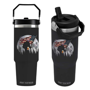 Bigfoot Drinking Beer 4th of July Flip Straw Tumbler Sasquatch Hiking Moon American Flag TS14 One Size: 30 oz Black Print Your Wear