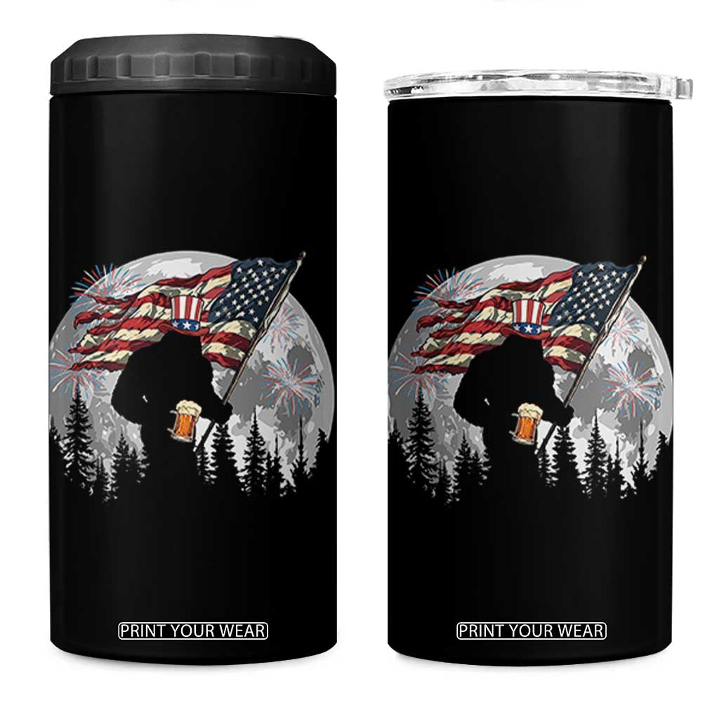 Bigfoot Drinking Beer 4th of July 4 in 1 Can Cooler Tumbler Sasquatch Hiking Moon American Flag TS14 One Size: 16 oz Black Print Your Wear