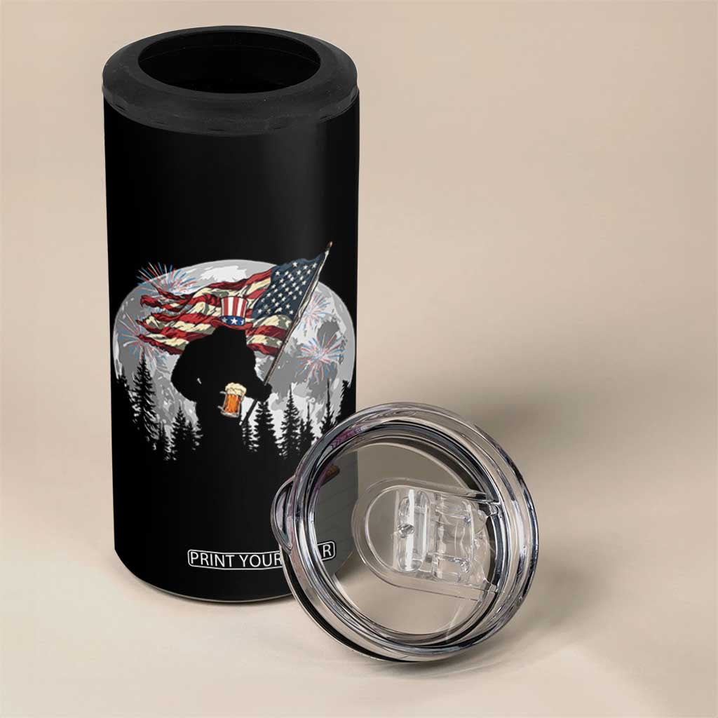 Bigfoot Drinking Beer 4th of July 4 in 1 Can Cooler Tumbler Sasquatch Hiking Moon American Flag TS14 Print Your Wear