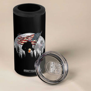 Bigfoot Drinking Beer 4th of July 4 in 1 Can Cooler Tumbler Sasquatch Hiking Moon American Flag TS14 Print Your Wear