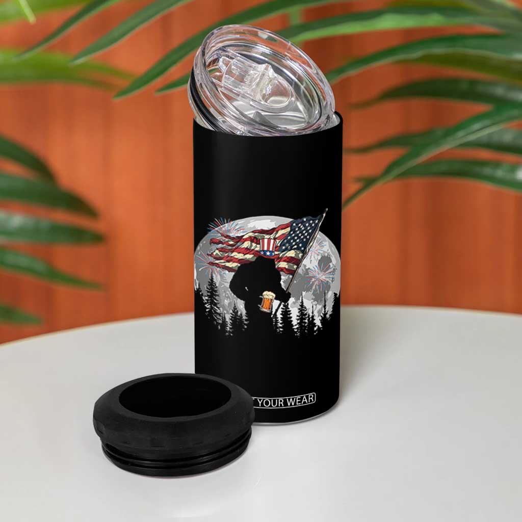 Bigfoot Drinking Beer 4th of July 4 in 1 Can Cooler Tumbler Sasquatch Hiking Moon American Flag TS14 Print Your Wear