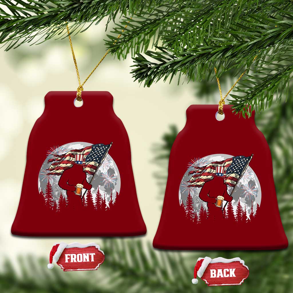 Bigfoot Drinking Beer 4th of July Ceramic Ornament Sasquatch Hiking Moon American Flag TS14 Print Your Wear