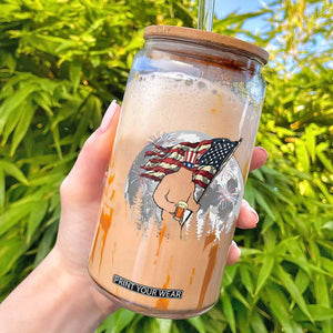 Bigfoot Drinking Beer 4th of July Glass Can Sasquatch Hiking Moon American Flag TS14 Black Print Your Wear