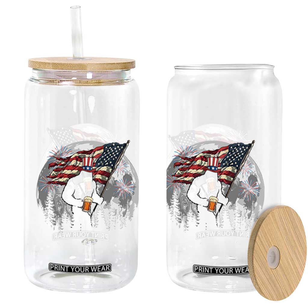 Bigfoot Drinking Beer 4th of July Glass Can Sasquatch Hiking Moon American Flag TS14 Print Your Wear