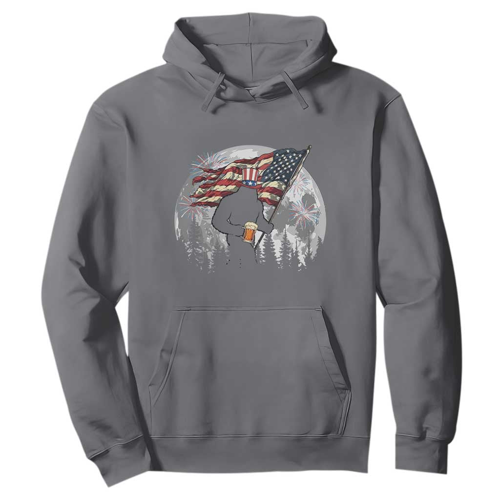 Bigfoot Drinking Beer 4th of July Hoodie Sasquatch Hiking Moon American Flag TS14 Charcoal Print Your Wear