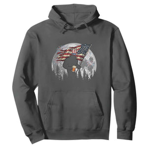 Bigfoot Drinking Beer 4th of July Hoodie Sasquatch Hiking Moon American Flag TS14 Dark Heather Print Your Wear