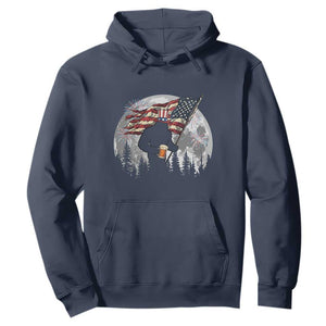 Bigfoot Drinking Beer 4th of July Hoodie Sasquatch Hiking Moon American Flag TS14 Navy Print Your Wear
