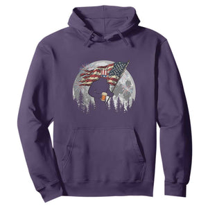 Bigfoot Drinking Beer 4th of July Hoodie Sasquatch Hiking Moon American Flag TS14 Purple Print Your Wear