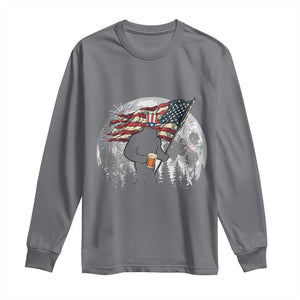 Bigfoot Drinking Beer 4th of July Long Sleeve Shirt Sasquatch Hiking Moon American Flag TS14 Charcoal Print Your Wear
