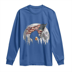 Bigfoot Drinking Beer 4th of July Long Sleeve Shirt Sasquatch Hiking Moon American Flag TS14 Royal Blue Print Your Wear