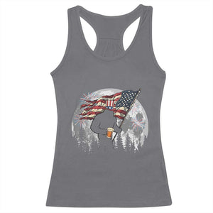 Bigfoot Drinking Beer 4th of July Racerback Tank Top Sasquatch Hiking Moon American Flag TS14 Charcoal Print Your Wear