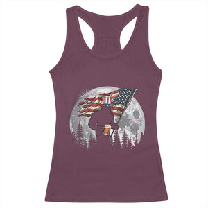 Bigfoot Drinking Beer 4th of July Racerback Tank Top Sasquatch Hiking Moon American Flag TS14 Maroon Print Your Wear