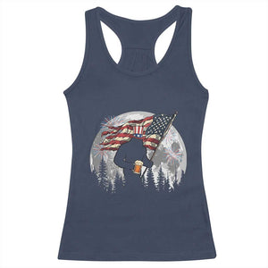 Bigfoot Drinking Beer 4th of July Racerback Tank Top Sasquatch Hiking Moon American Flag TS14 Navy Print Your Wear