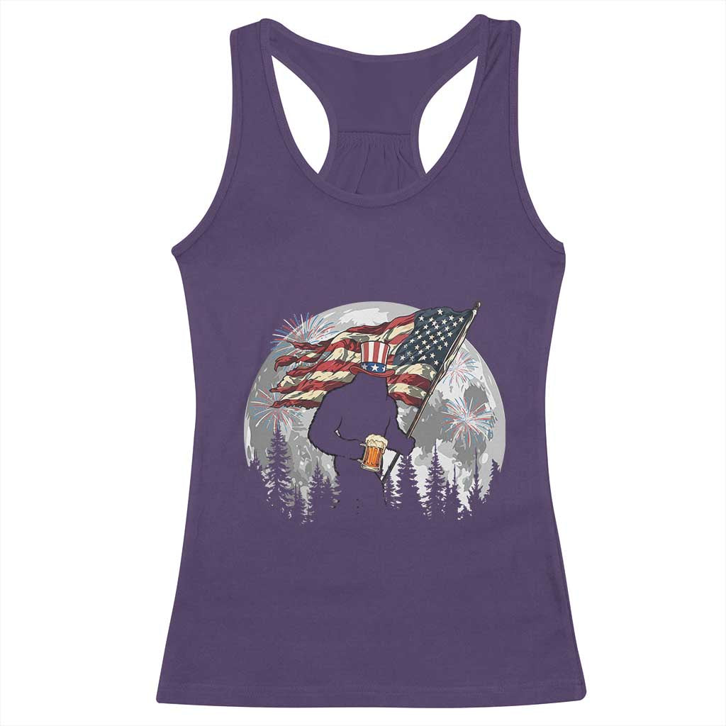 Bigfoot Drinking Beer 4th of July Racerback Tank Top Sasquatch Hiking Moon American Flag TS14 Purple Print Your Wear