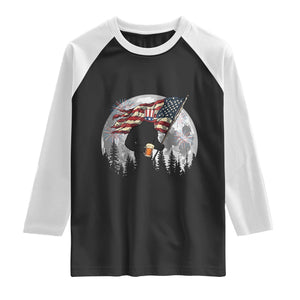 Bigfoot Drinking Beer 4th of July Raglan Shirt Sasquatch Hiking Moon American Flag TS14 Black White Print Your Wear