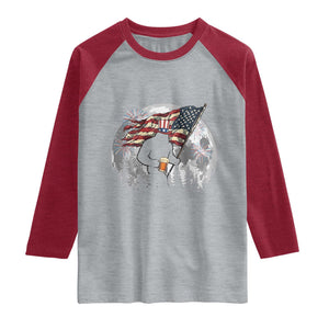 Bigfoot Drinking Beer 4th of July Raglan Shirt Sasquatch Hiking Moon American Flag TS14 Heather Gray Heather Red Print Your Wear