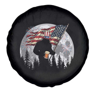 Bigfoot Drinking Beer 4th of July Spare Tire Cover Sasquatch Hiking Moon American Flag TS14 Print Your Wear