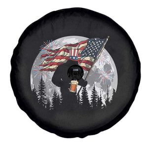 Bigfoot Drinking Beer 4th of July Spare Tire Cover Sasquatch Hiking Moon American Flag TS14 Print Your Wear