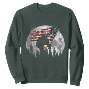 Bigfoot Drinking Beer 4th of July Sweatshirt Sasquatch Hiking Moon American Flag TS14 Dark Forest Green Print Your Wear