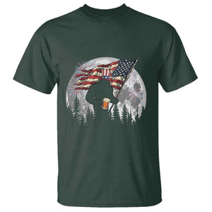 Bigfoot Drinking Beer 4th of July T Shirt Sasquatch Hiking Moon American Flag TS14 Dark Forest Green Print Your Wear