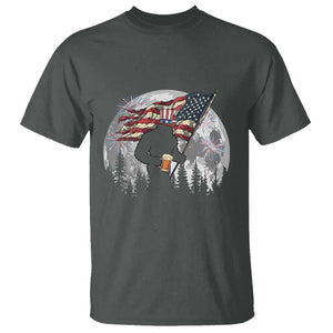 Bigfoot Drinking Beer 4th of July T Shirt Sasquatch Hiking Moon American Flag TS14 Dark Heather Print Your Wear
