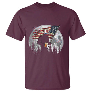 Bigfoot Drinking Beer 4th of July T Shirt Sasquatch Hiking Moon American Flag TS14 Maroon Print Your Wear