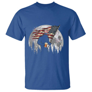 Bigfoot Drinking Beer 4th of July T Shirt Sasquatch Hiking Moon American Flag TS14 Royal Blue Print Your Wear