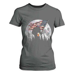 Bigfoot Drinking Beer 4th of July T Shirt For Women Sasquatch Hiking Moon American Flag TS14 Dark Heather Print Your Wear