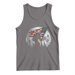 Bigfoot Drinking Beer 4th of July Tank Top Sasquatch Hiking Moon American Flag TS14 Deep Heather Print Your Wear