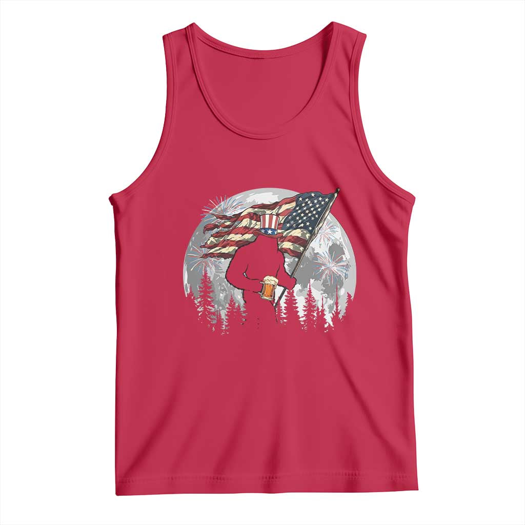 Bigfoot Drinking Beer 4th of July Tank Top Sasquatch Hiking Moon American Flag TS14 Red Print Your Wear