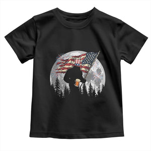 Bigfoot Drinking Beer 4th of July Toddler T Shirt Sasquatch Hiking Moon American Flag TS14 Black Print Your Wear
